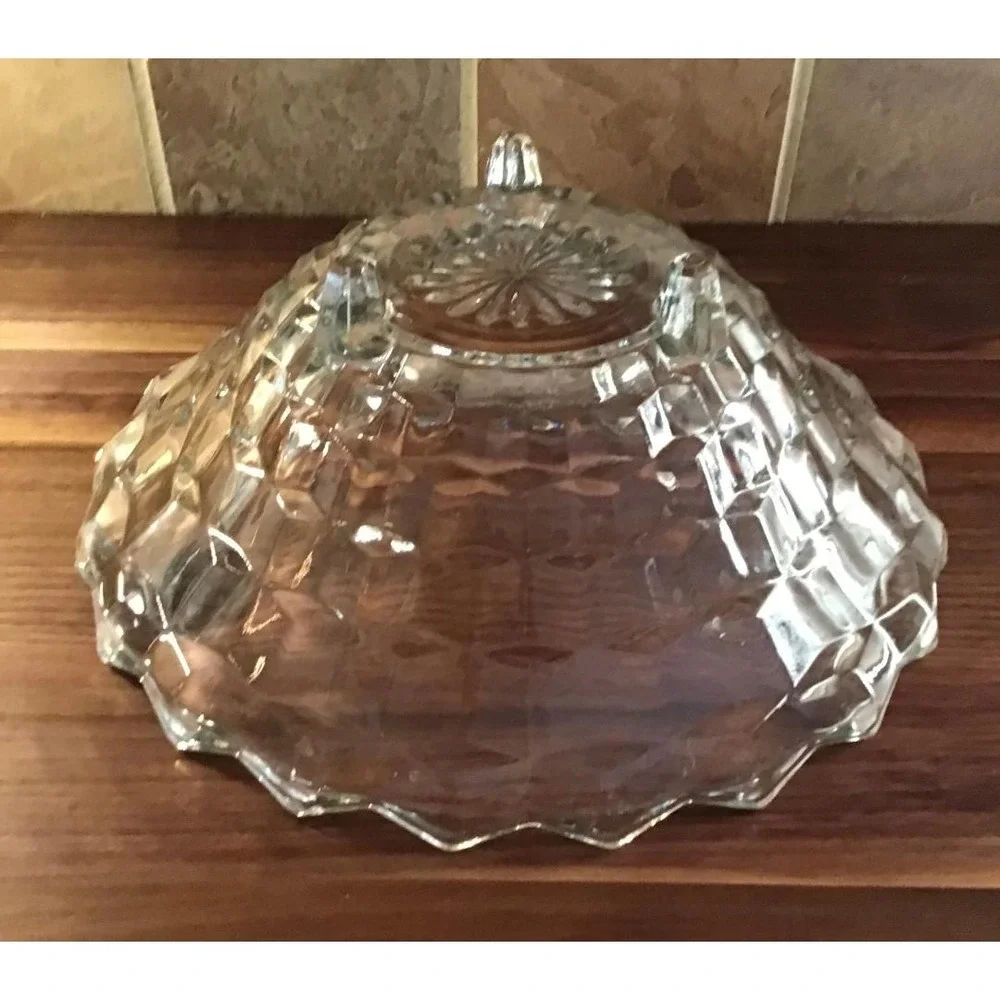 VTG Indiana Glass Whitehall‎ Pattern Cubist Glass Footed Bowl Sawtooth 10